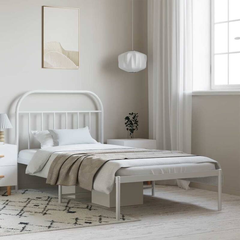 vidaXL 12 Inches Metal Bed Frame No Mattress - White 1/81.5" x 41.3" x 39.4"
