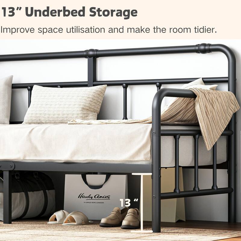 Metal Twin Daybed Frame, 2-in-1 Space-Saving Sofa Bed for Living Room, Guest Room