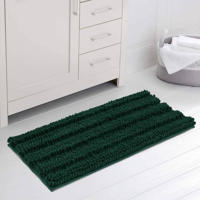 Subrtex Non-slip Bathroom Rug Chenille Soft Striped Plush Bath Mat