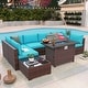preview thumbnail 4 of 44, Outdoor 8 Pieces Sectional Wicker Sofa Set with Fire Pit
