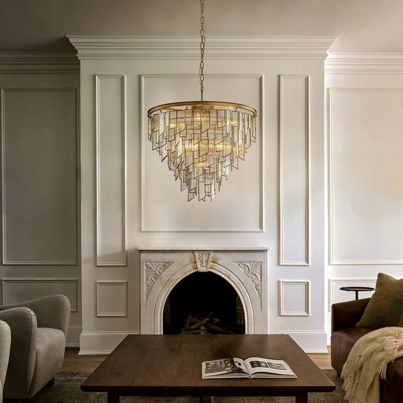 6/9-Light Luxury Water Ripple Glass Chandelier Pendant Light Modern Brass Frame Lighting Fixture for Dining Room Living Room