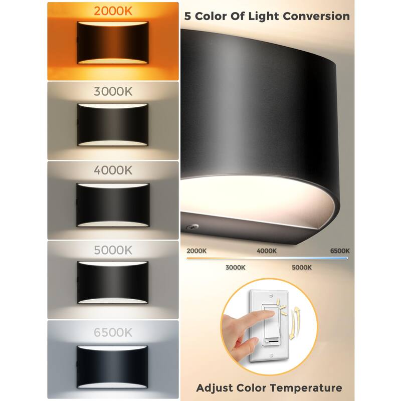 YANSUN Black Half Moon Wall Light 5CCT Dimmable Memory, Hardwired Sconce