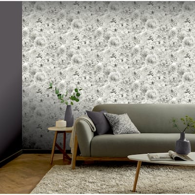 Arthouse Glitter Bloom Floral Silver Wallpaper