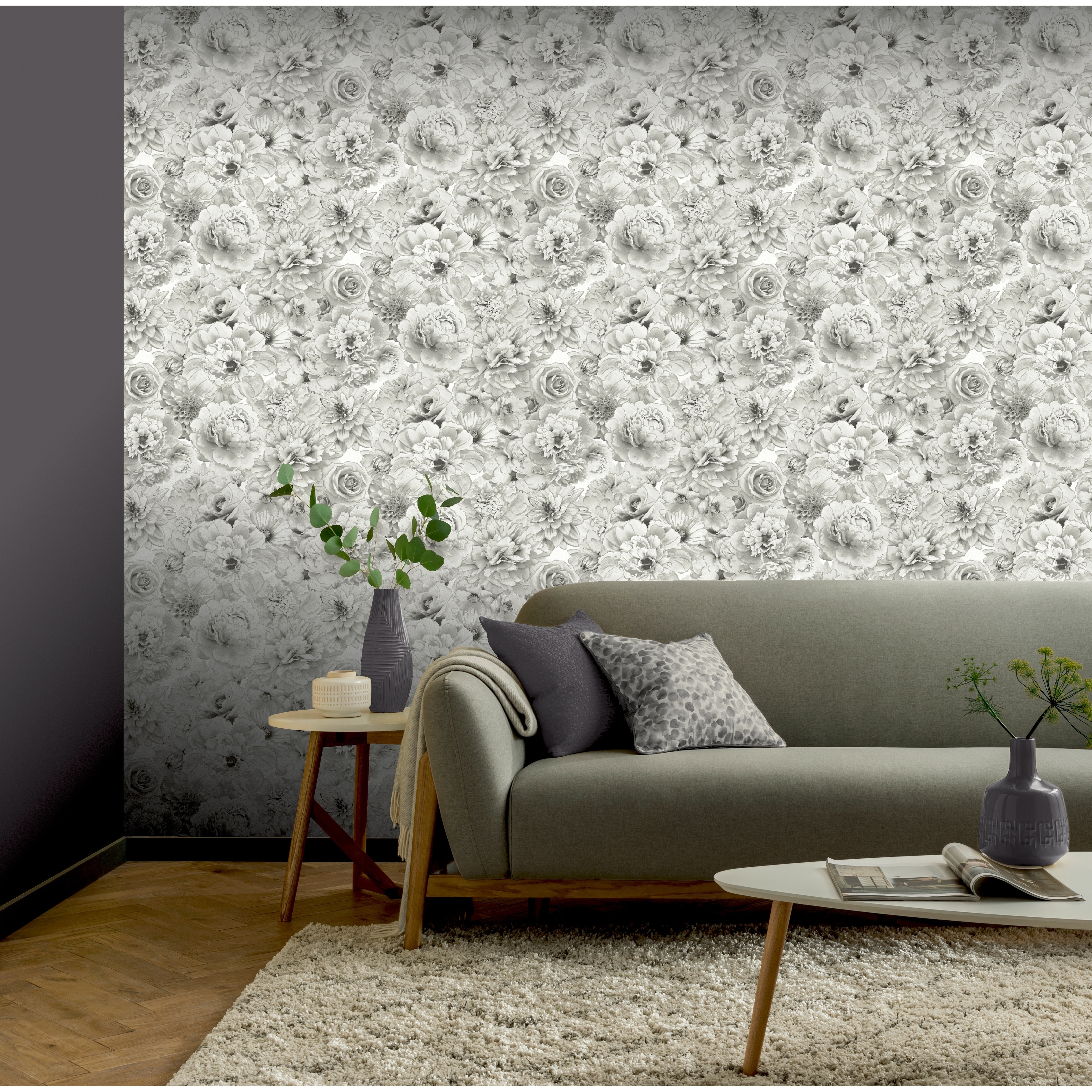 Arthouse Clarissa Grey Glitter Bloom Wallpaper