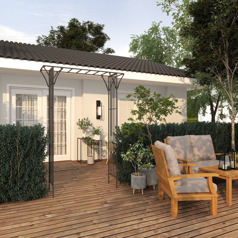 White or Black Metal Contemporary Garden Arbor with Lattice Work Sides