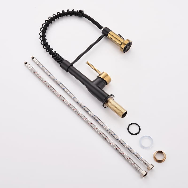 Commercial Black and Nickel Gold Kitchen Faucet with Pull Out Sprayer, Single Handle Single Lever Kitchen Sink Faucet