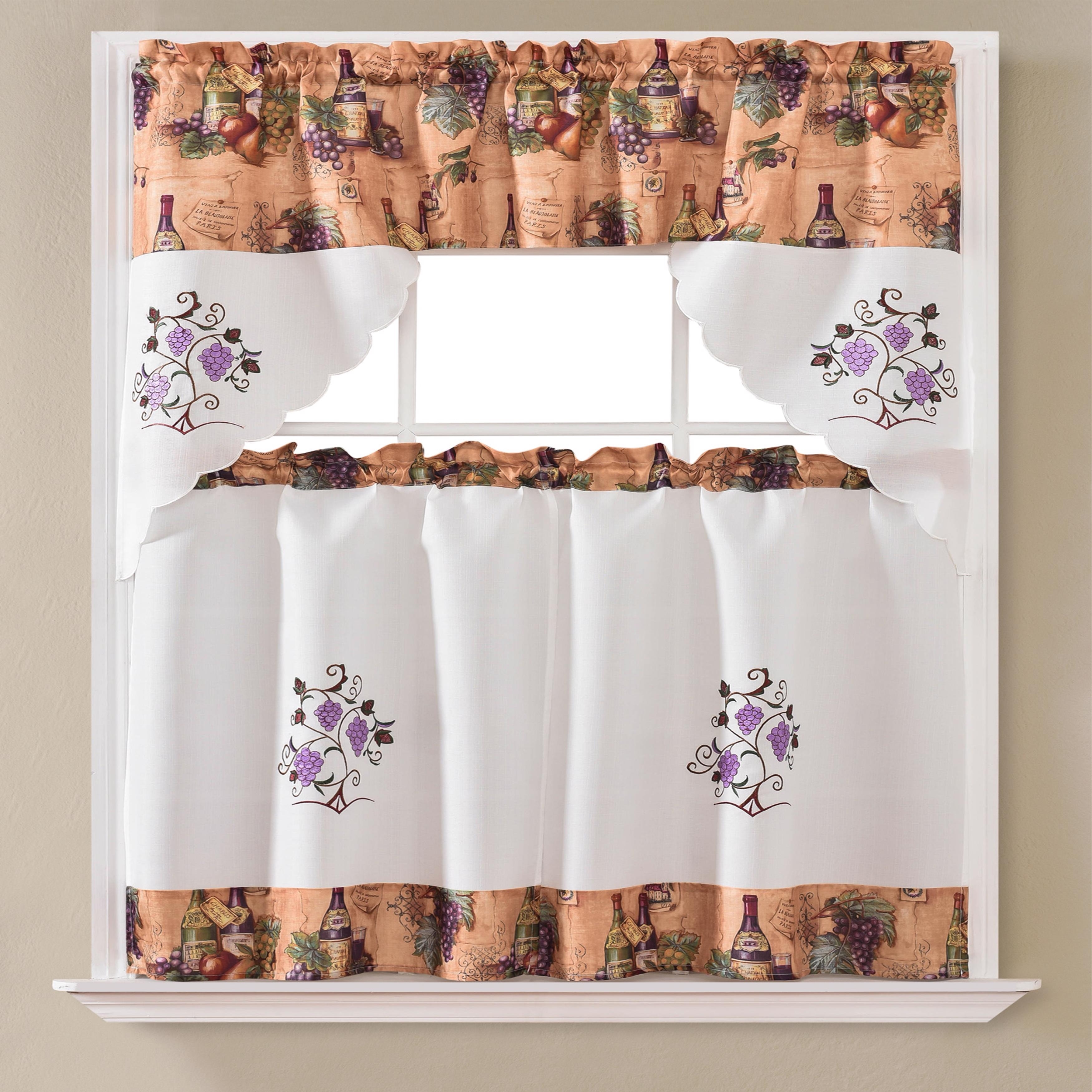 Urban Embroidered 3 Piece Tier & Valance Kitchen Curtain Set - 60 x 36 in.