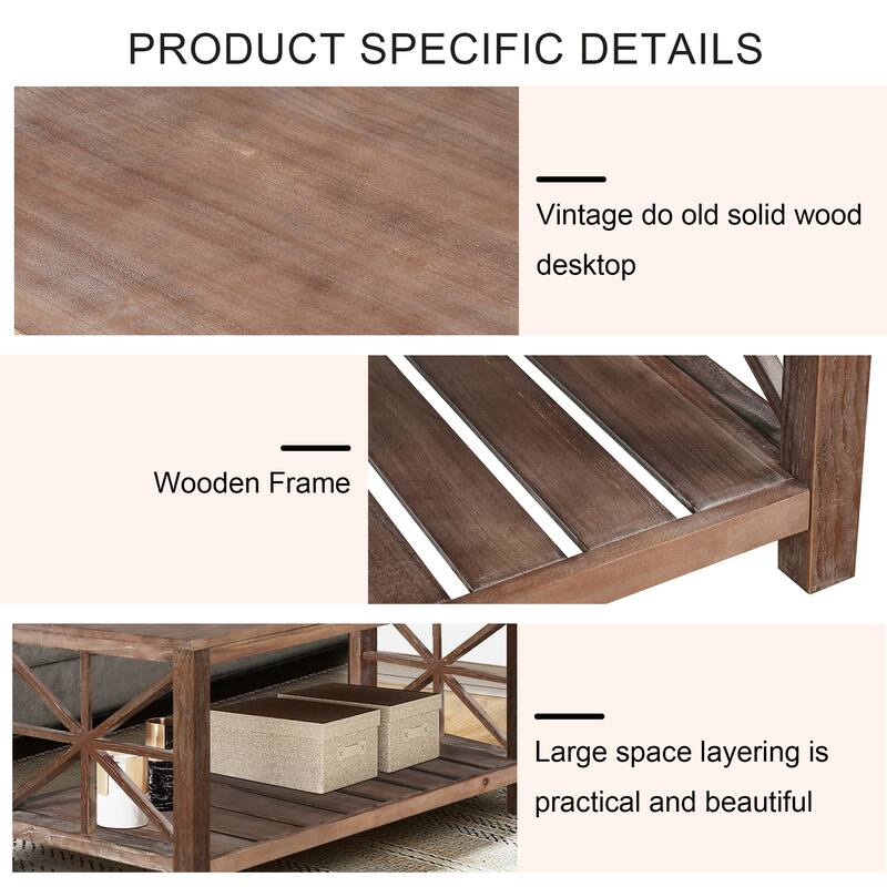 GDFStudio - Nathaniel Rustic Wood Coffee Table with Spacious Storage - 47.24" W x 23.62" D x 19.68" H