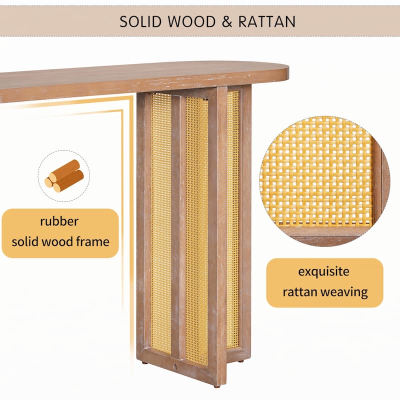 Rattan Console Table Entryway Table,Natural Wood Wash