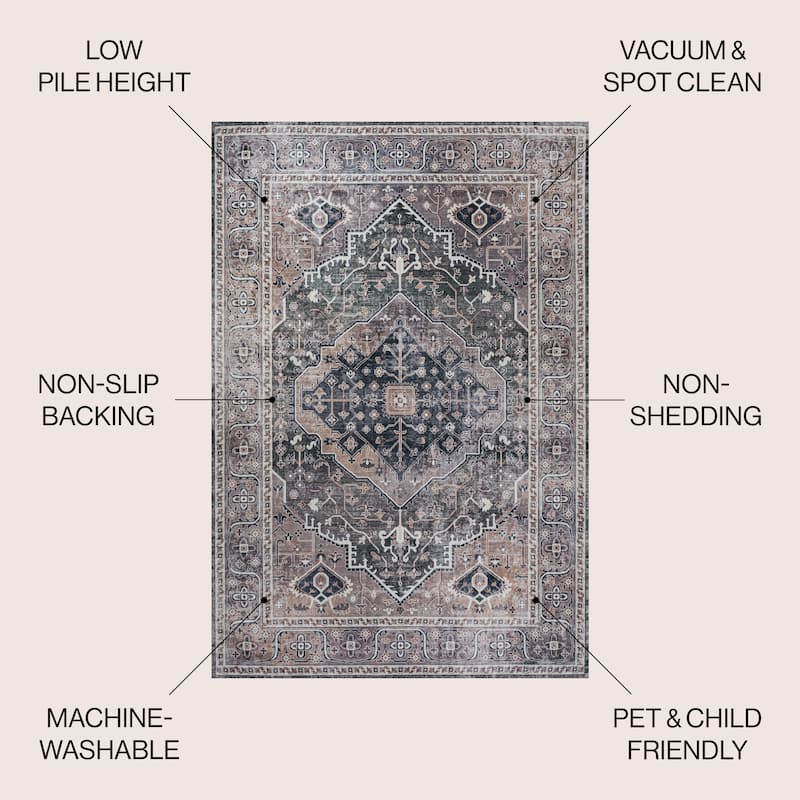 JONATHAN Y Kemer Ogee Medallion Machine Washable Area Rug