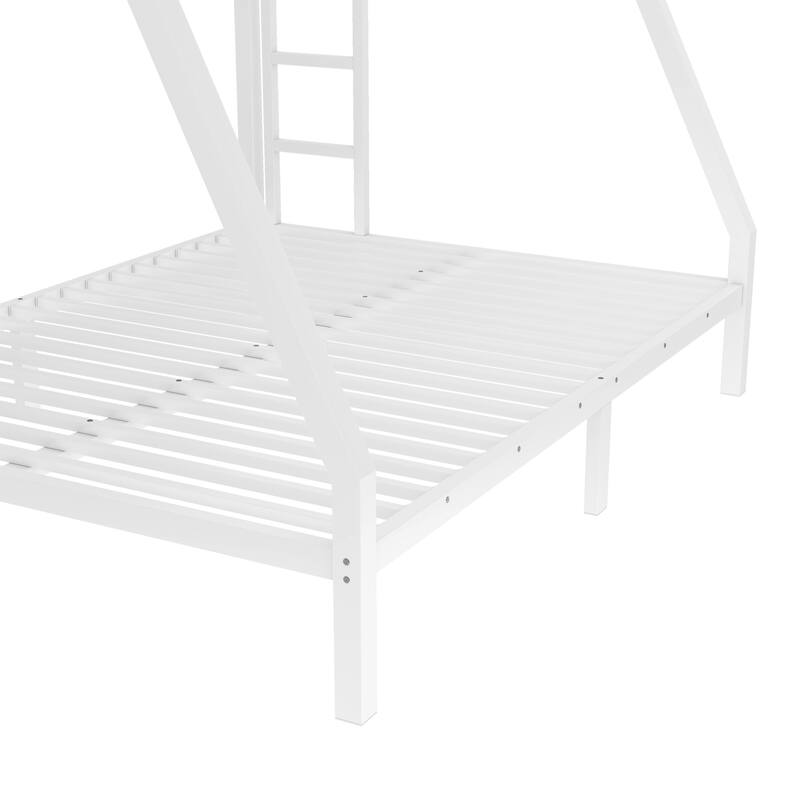 White Metal Twin Over Full Bunk Bed for Teens and Adults