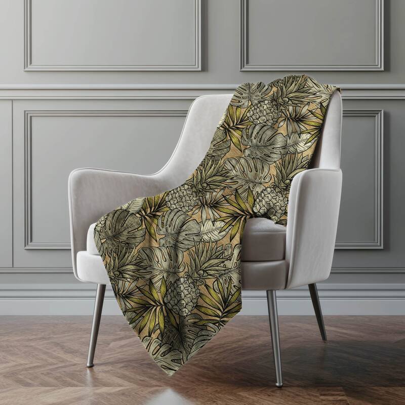 Premium Machine Washable ASB206 Palm Leave Sherpa Throw Blanket