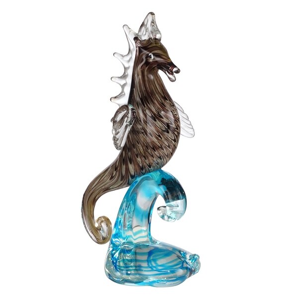 13" Clear and Nautical Blue Sea Horse Decorative Hand Blown Glass Figurine - N/A