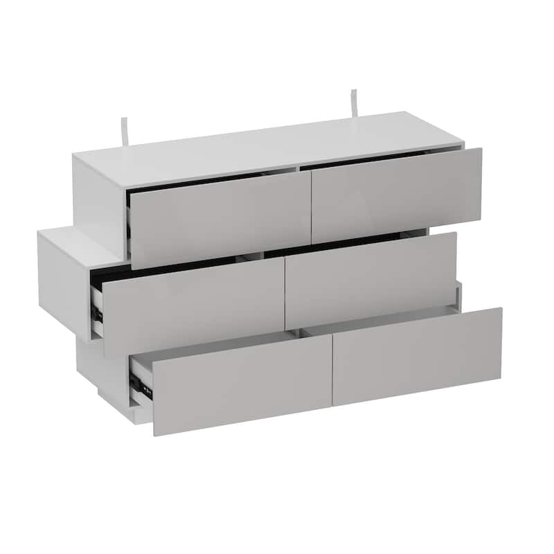 6 Drawers Dresser High Gloss Dresser Chest Off-Set Design Buffet