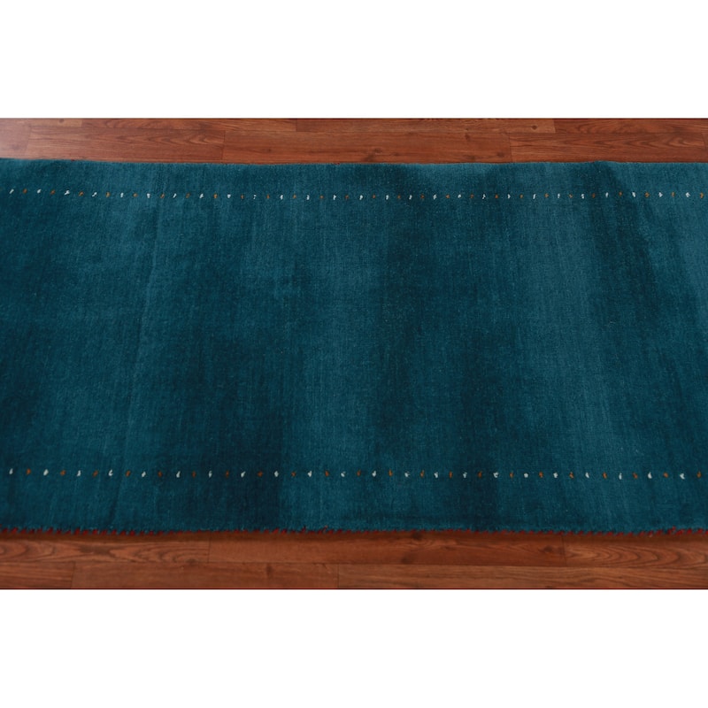 Hand Knotted Oriental 100% Wool Carpet Tribal Animal Pictorial Navy Blue & Blues Gabbeh Runner Rug - 9' 10'' X 2' 7''
