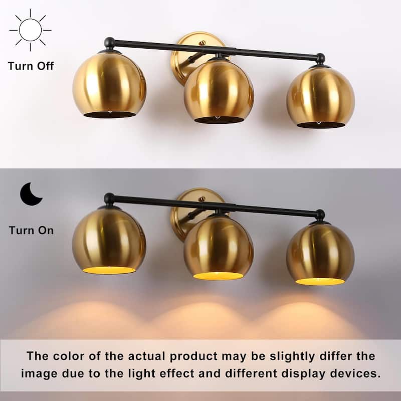 Marden Modern Black Gold 3-Light Bathroom Vanity Lights Vintage Metal Globe Wall Sconces - 22.5" L x 7" W x 8" H