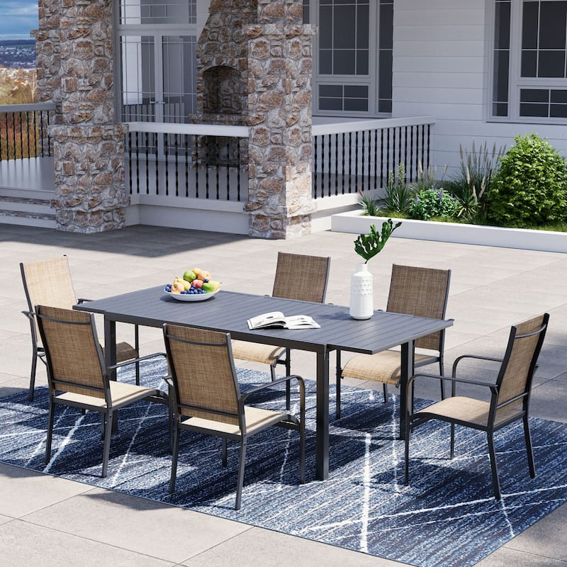 5/7/9-Piece Outdoor Patio Dining Set with Stackable Textilene Chairs and Slatted Table, Furniture with Adjustable Umbrella Hole