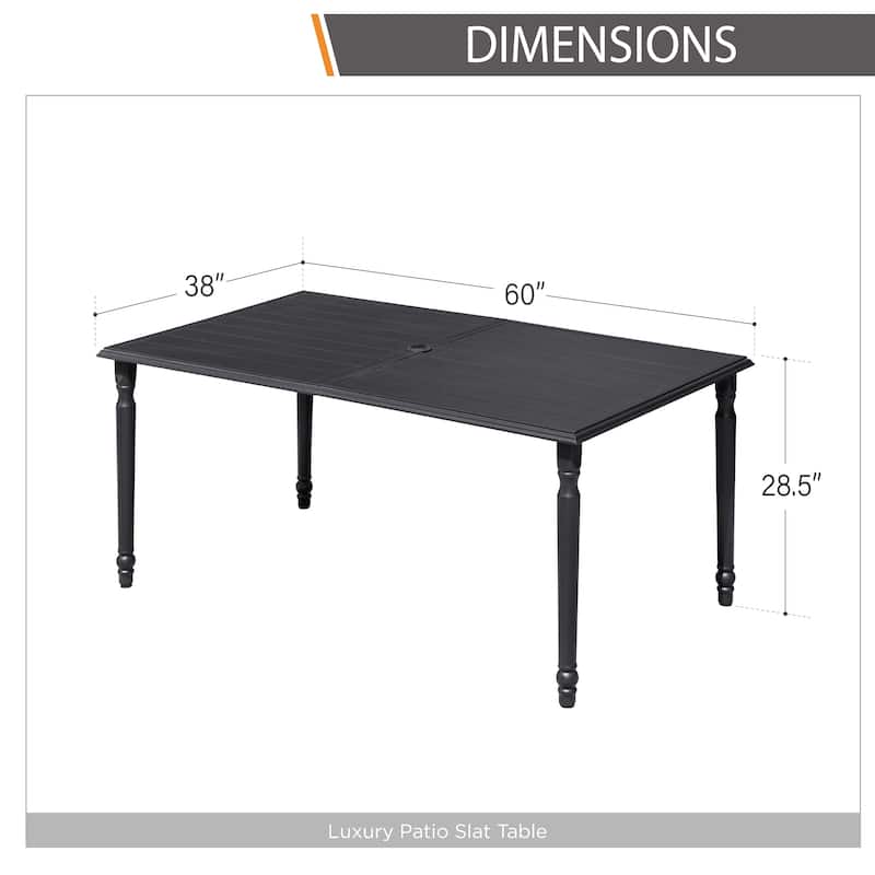 MAISON ARTS Rectangle Metal Patio Outdoor Dining Table with Umbrella Hole