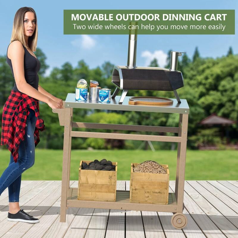 Portable Outdoor Grill Cart with HDPE Legs,Stainless Steel Top&Double-Shelf Storage for BBQ Prep Table
