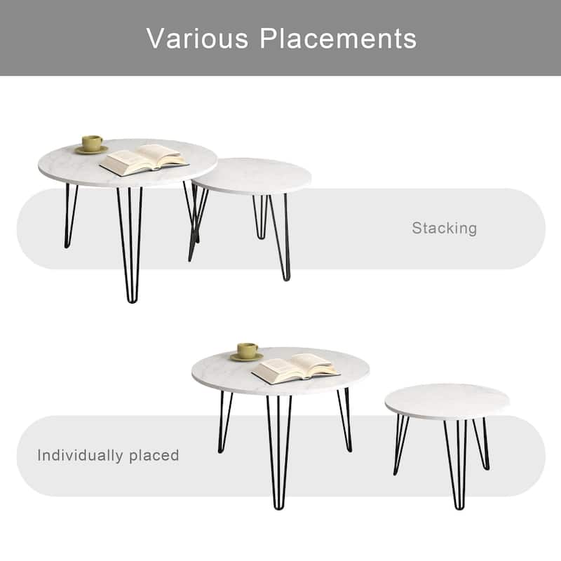 Wood End Table Coffee Table Dining Table Set of 2 with Iron Legs Sofa Table Display Table Office Table for Bedroom