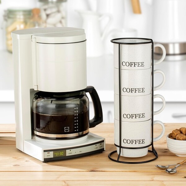 Signature Housewares Stackable Stoneware Coffee Mug Set with Metal