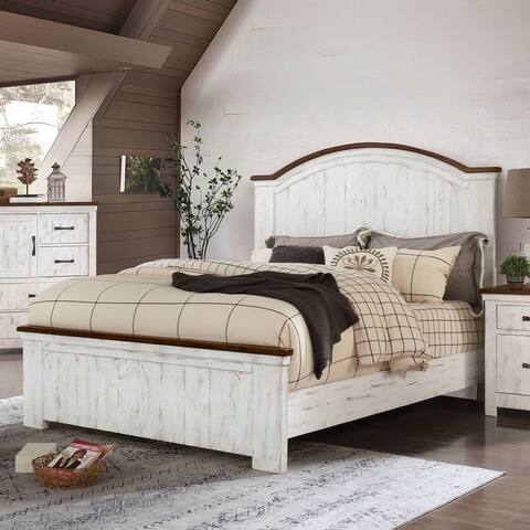 Furniture of America Ynez Farmhouse White Solid Wood Panel Bed