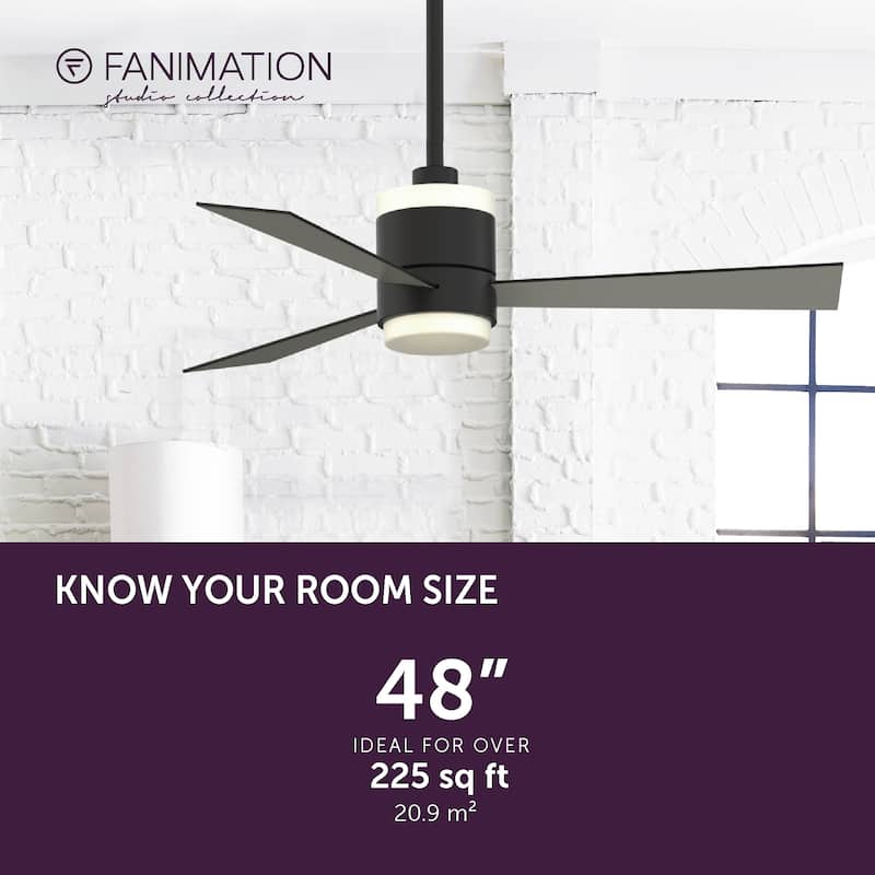 Fanimation Studio Collection Upright 48 inch Black Ceiling Fan with LED Light and Remote