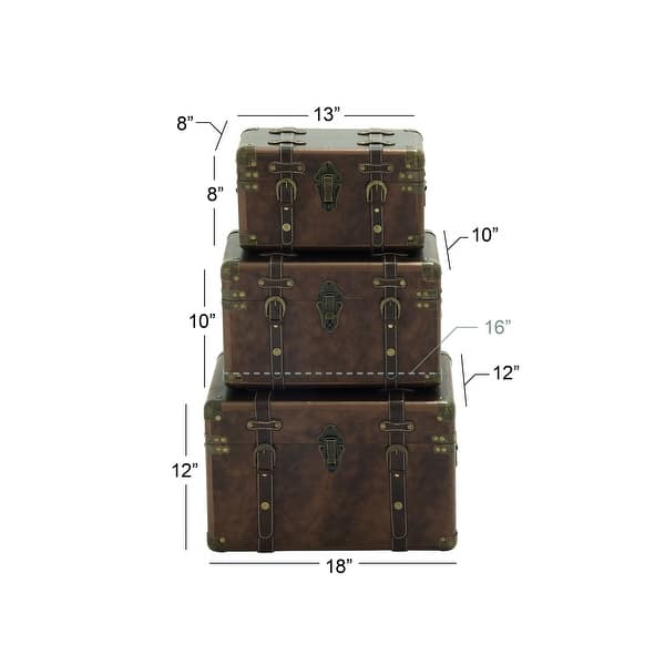 Brown Leather Nesting Upholstered Decorative Trunk with Vintage Accents ...