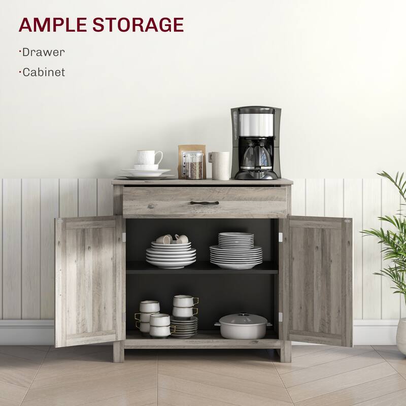 Rustic Barn Door Sideboard with Large Drawer and Adjustable Shelves for Living Room or Entryway