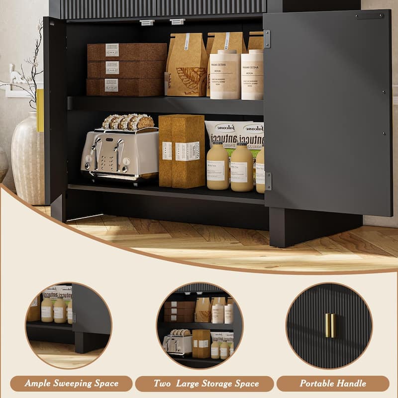 BOSSIN 71" Arched Fluted Door Pantry Cabinet, 9-Shelf Storage Organizer for Kitchen,Bathroom,Natural Wood Finish