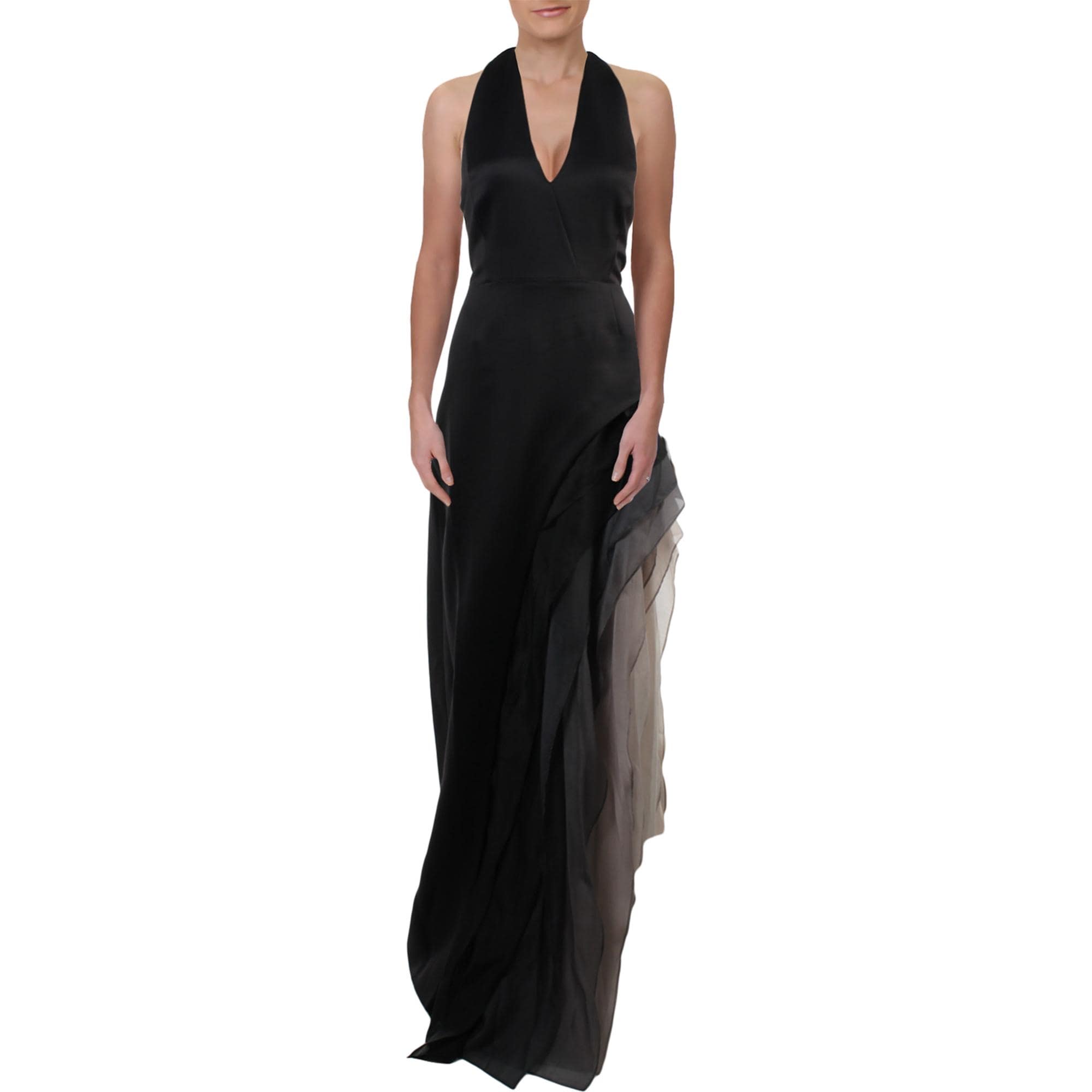 halston heritage satin and organza tiered gown