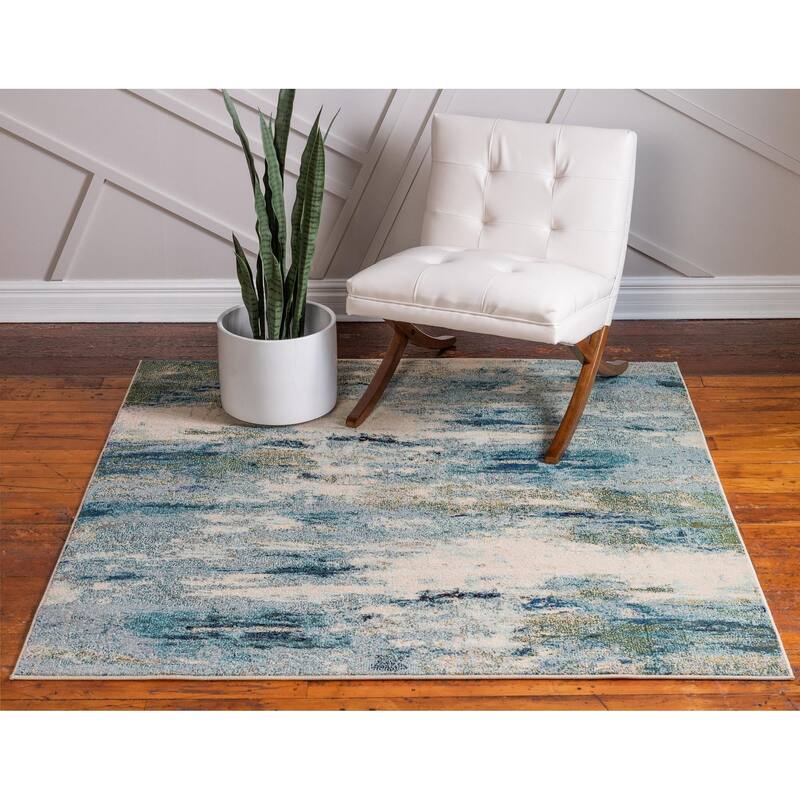 Contemporary Visby Collection Area Rug - Light Blue-Beige - 4' Square
