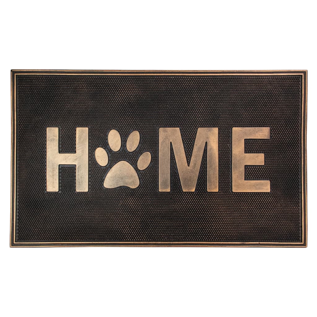 Gold Finish "Home" with Paw Print Rubber Doormat 18" x 30" - 30