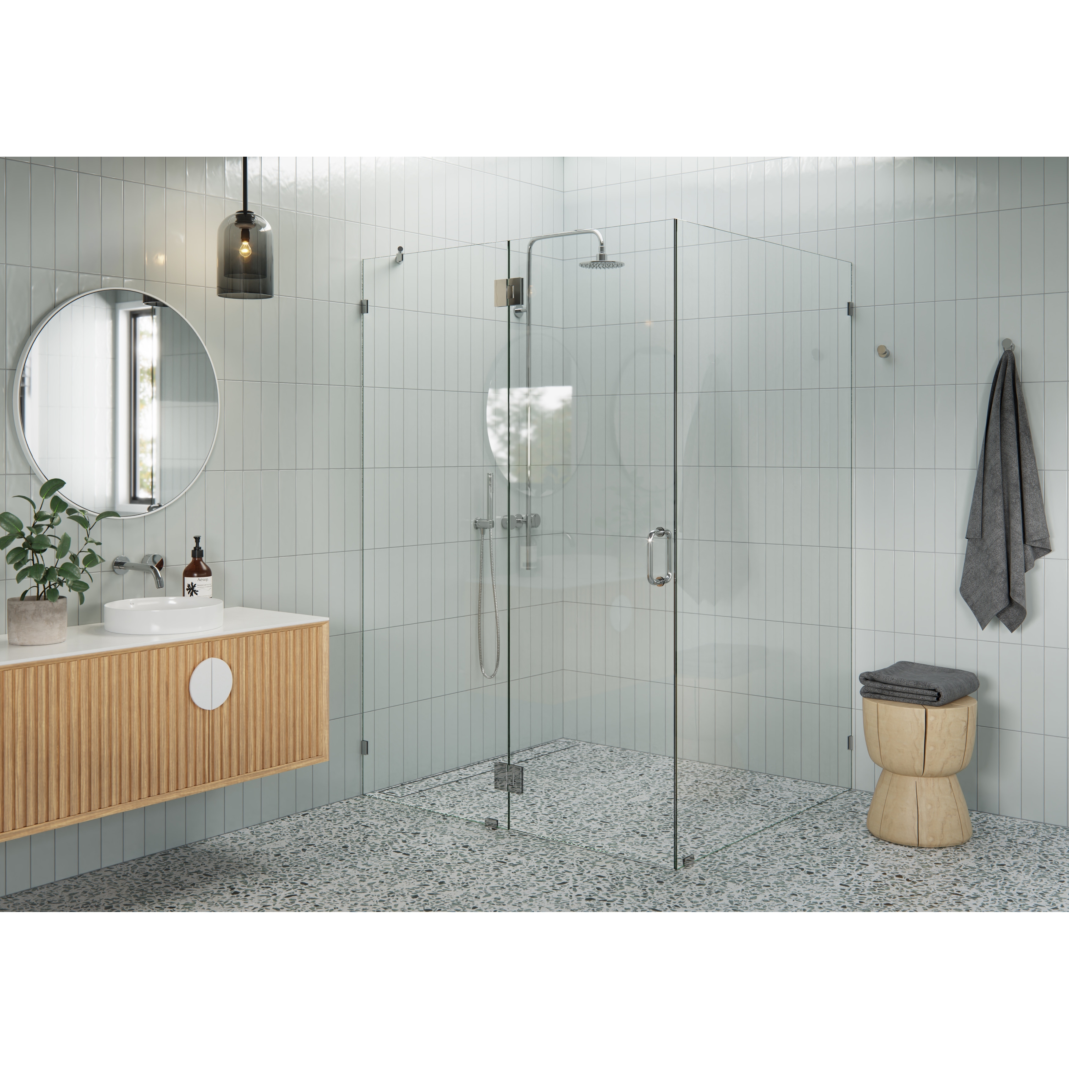 Glass Warehouse 78" x 54" x 48" Frameless 90 Degree Shower Enclosure - Glass Hinge