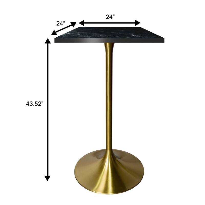 Verve 43 in. Tall Bar Height Dining Table Square MDF Wood Tabletop in Gold Stainless Steel Pedestal Base Accent Bar Table