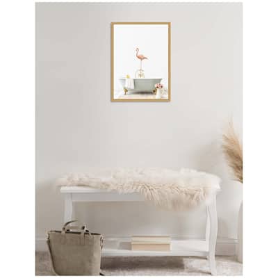 Kate and Laurel Sylvie Flamingo in Cottage Gray Bathtub Framed Canvas by Amy Peterson
