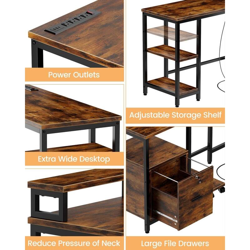 67" L Shaped Computer Desk with Power Outlet