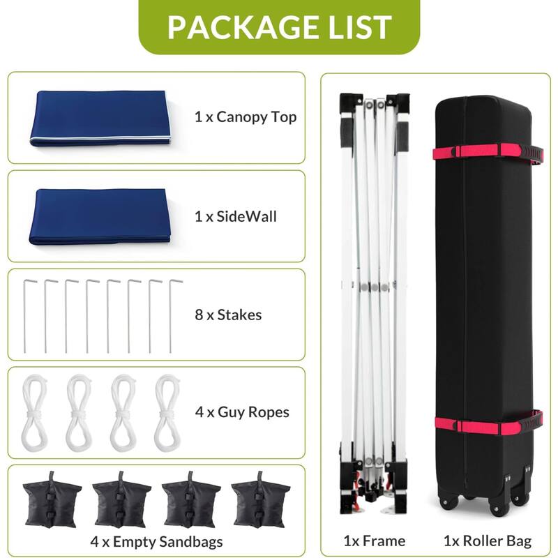 10x10ft Portable Instant Pop Up Canopy Tent with 1 Sidewall for Parties, Camping, Beach - N/A