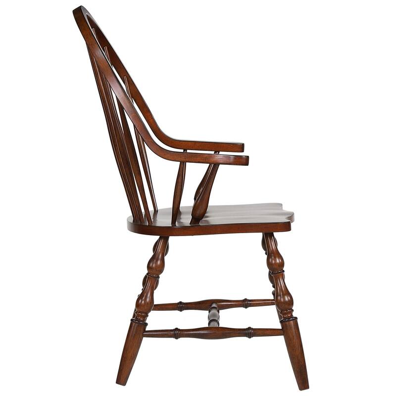 Dining Chair With Arms - Solid Wood Armchair - Art Deco Style - Fully Assembled - Brown Finish