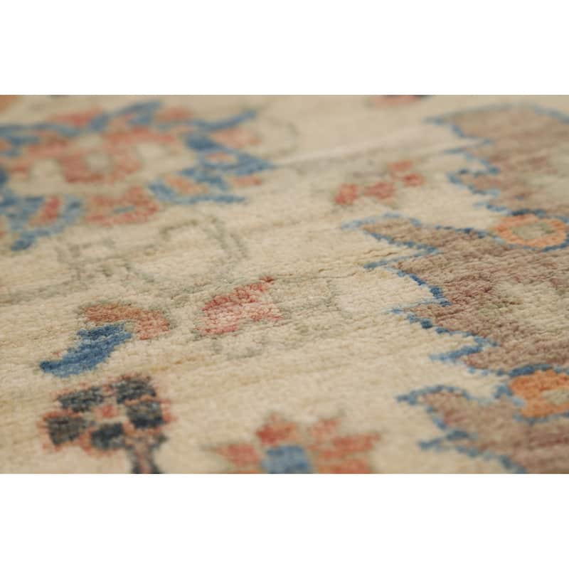 Hand Knotted Oriental 100% Wool Carpet Transitional All-Over Beige & Ivories Oushak Area Rug - 11' 10'' X 9' 0''