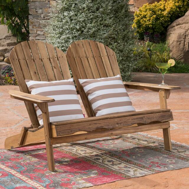Malibu Outdoor Wood Adirondack Loveseat by Christopher Knight Home - Natural Stained