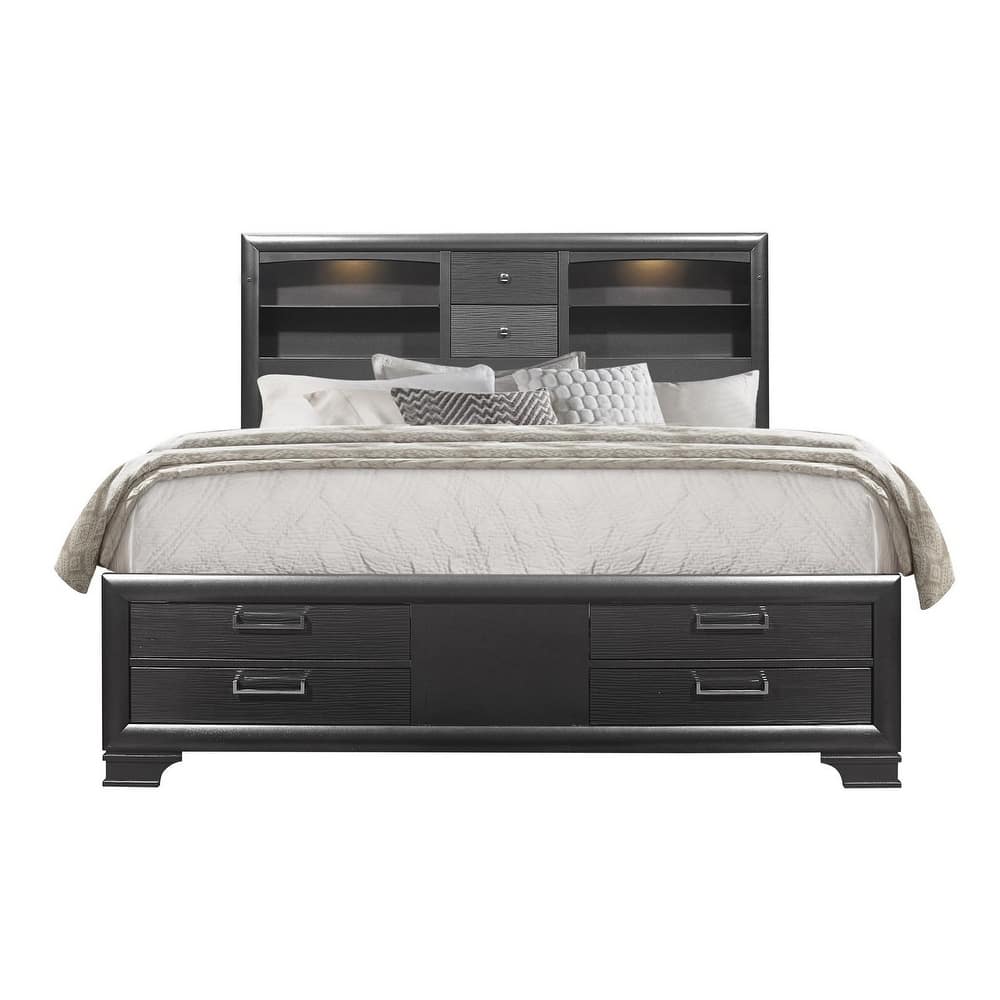 Solid Wood Full Grey Eight Drawers Bed