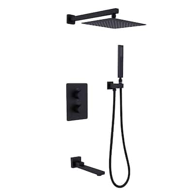 Wall Mounted Double Handles Three Function Complete Shower System With Rough-In Valve