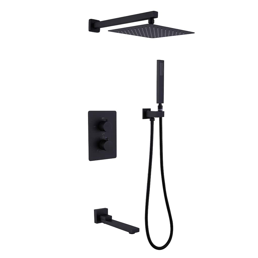 Wall Mounted Double Handles Three Function Complete Shower System With Rough-In Valve
