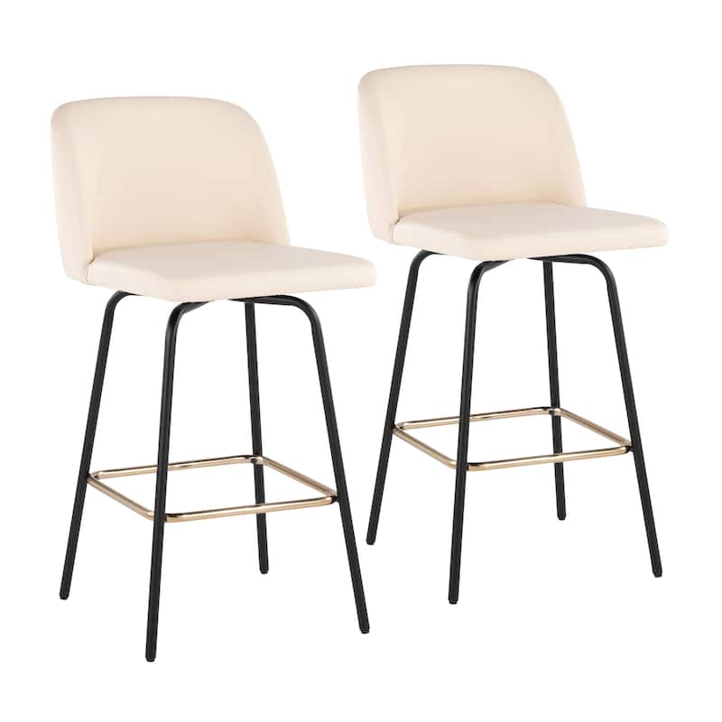 Porch & Den Vallberga 26" Counter Stool with Metal Legs & Square Footrest (Set of 2) - Cream Faux Leather