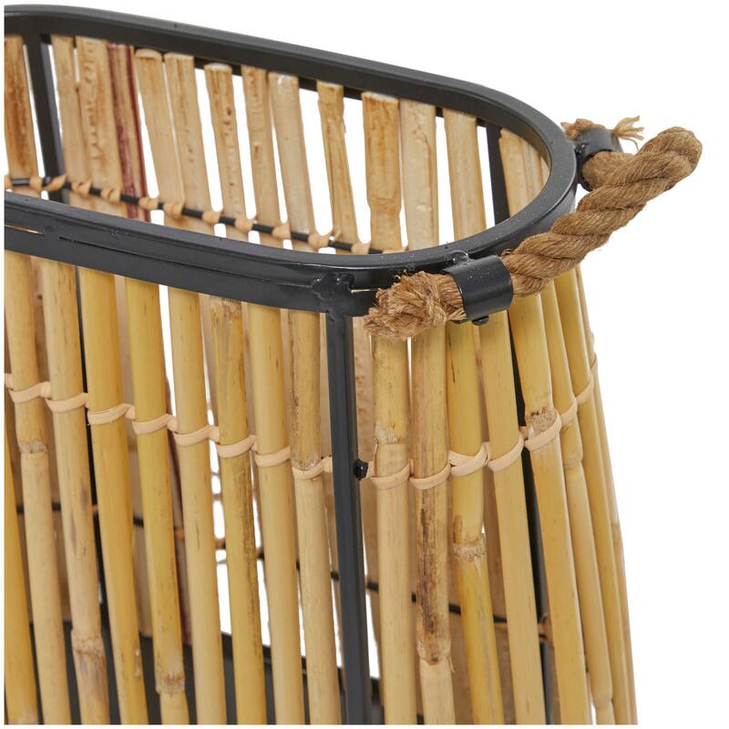 Wicker Wood Handmade Slatted Frame Storage Basket with Handles - Set of 2 Brown - Roche River Decor - 8"W x 16"L x 14"H