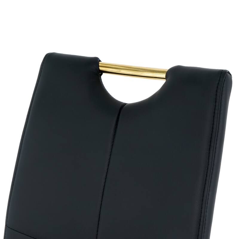 Faux Leather Accent Upholstered Chairs, Grand Celebrations Upholstered Chairs, Black Padded Seat with Gold Metal Legs Set of 4