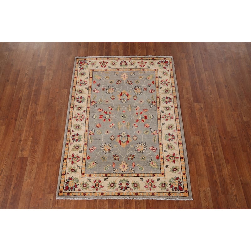 Floral Oushak Oriental Accent Rug Hand-Knotted Wool Carpet - 3'6" x 4'9"