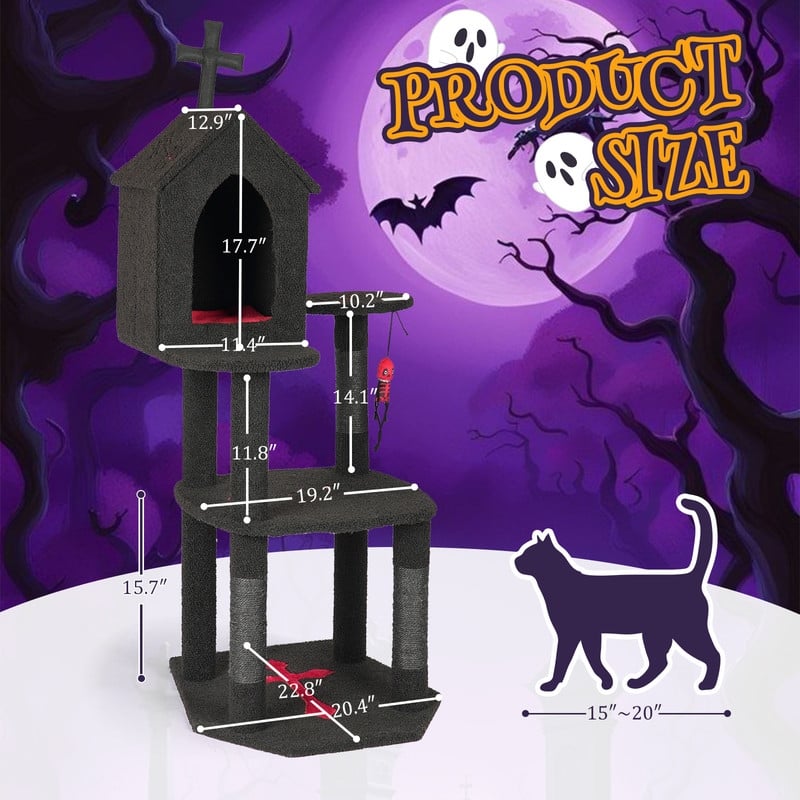 57" Cat Tower with Spacious Cat Condo Scratching Posts