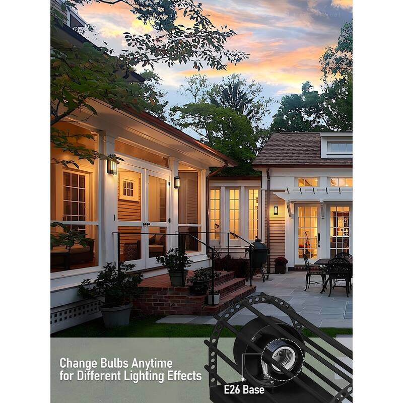 Exterior Wall Sconce, Geometric Style with Glass Fence, E26 Base - 2pack